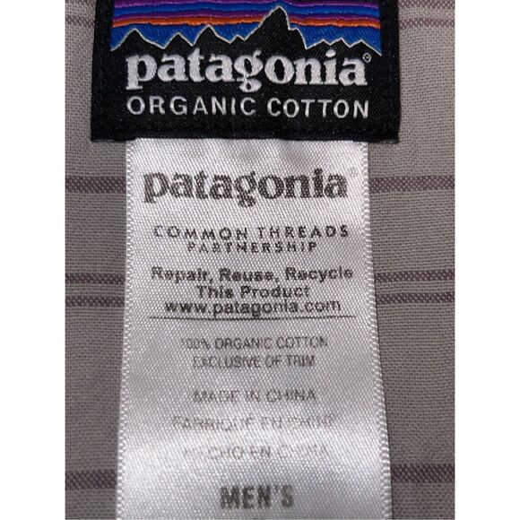 Patagonia Short Sleeve Gray Purple Stripe Button Down Collar Shirt Size XL #39 - Picture 3 of 5